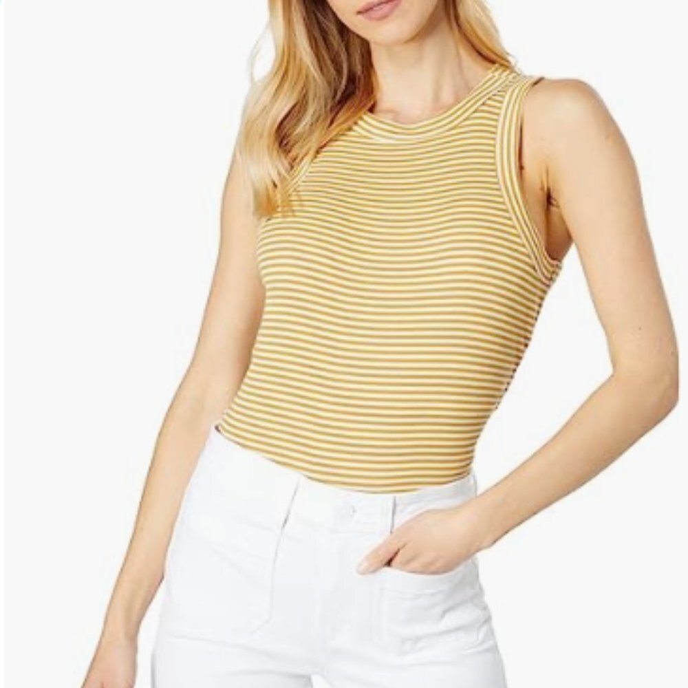 Madewell Brightside Striped Sleeveless Racerback Top Cotton Size XL Tan & White